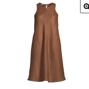 Lands' End 100% Linen Mocha Brown A-Line Swing Dress Size S 6-8